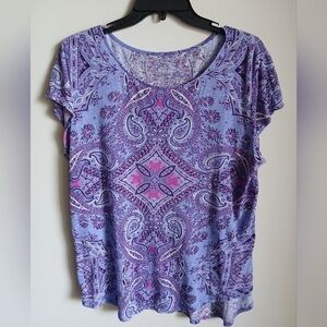 CB Linen Blend Purple Paisley Top  Size Large